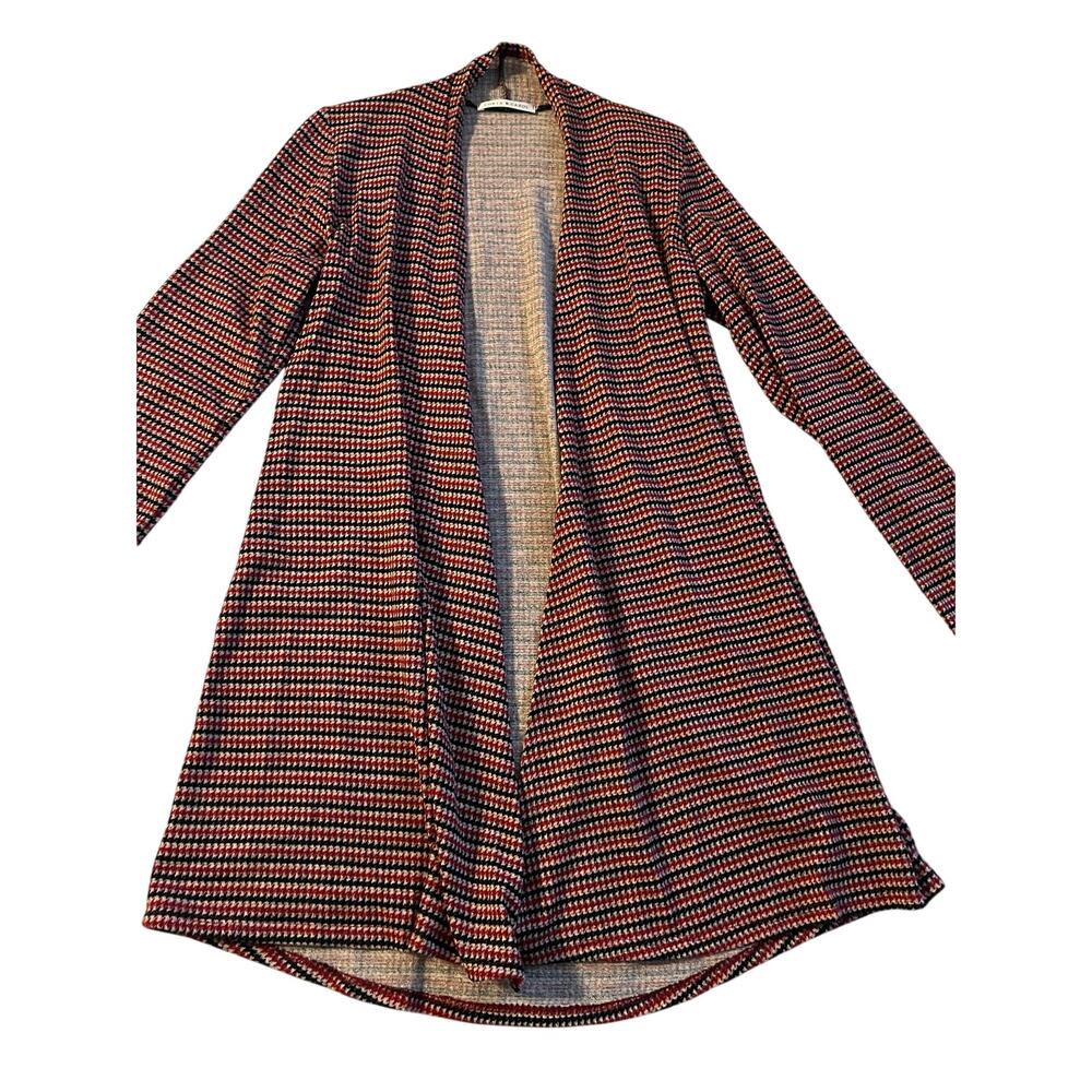 Chris & Carol Houndstooth Open Front Cardigan Sweater Duster Red Black Size L